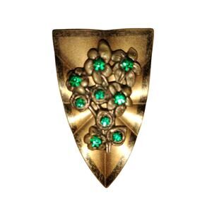 Vintage 1930s Art Deco UV Reactive Green Glass Floral Dress Clip 2.5"